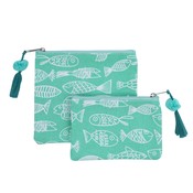Overbeck and Friends Canvas Pouches Crazy Fish green Set of 2