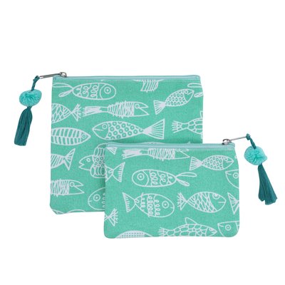 Overbeck and Friends Canvas Täschchen Crazy Fish green Set of 2