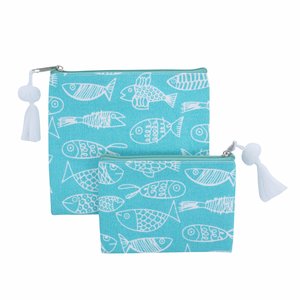 Overbeck and Friends Canvas Täschchen Crazy Fish turquoise Set of 2