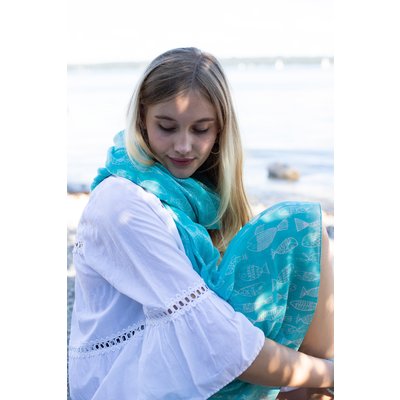 Overbeck and Friends Scarf/Pareo  Crazy Fish turquoise