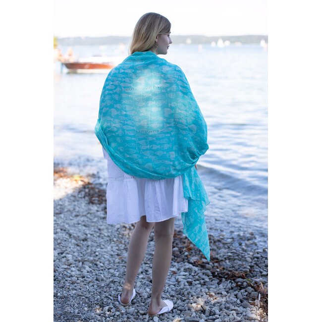 Scarf/Pareo  Crazy Fish turquoise