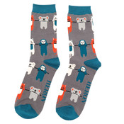 Miss Sparrow Mens Socks Bamboo Hang in There grey
