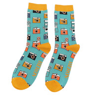 Miss Sparrow Mens Socks Bamboo Retro Cameras duckegg