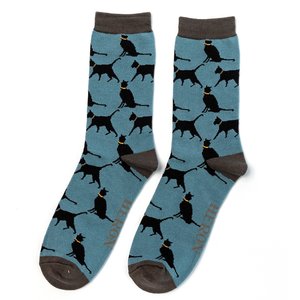 Miss Sparrow Männer-Socken Bamboo Lucky Cats denim