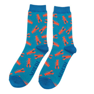 Miss Sparrow Mens Socks Bamboo Lobsters blue