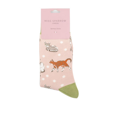 Miss Sparrow Socken Bamboo Cats & Spots dusky pink