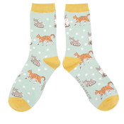 Miss Sparrow Socks Bamboo Cats & Spots duck egg