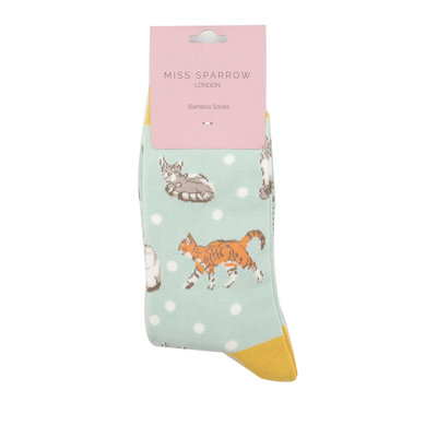 Miss Sparrow Socken Bamboo Cats & Spots duck egg