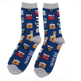 Miss Sparrow Männer-Socken Bamboo Retro Cameras navy