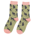 Miss Sparrow Socks Bamboo Cute Cats olive