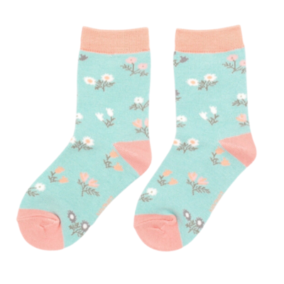 Miss Sparrow Kindersocken Bamboo Girls Dainty Floral duck egg 2-3Y