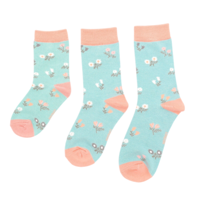 Miss Sparrow Kindersocken Bamboo Girls Dainty Floral duck egg 4-6Y