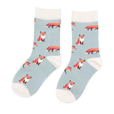 Miss Sparrow Kindersocken Bamboo Girls Foxes duck egg 7-9Y