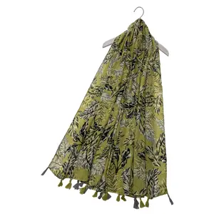 M&K Collection Scarve Boho Leaf Tassel olive