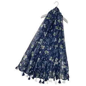 M&K Collection Schal Scattered Daisy Tassel navy