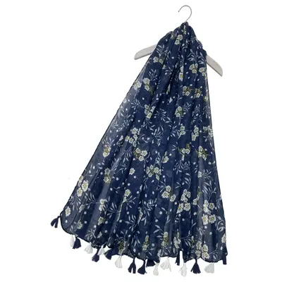 M&K Collection Scarve Scattered Daisy Tassel navy