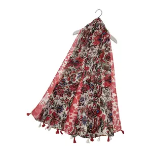 M&K Collection Schal Vibrant Floral Tassel red