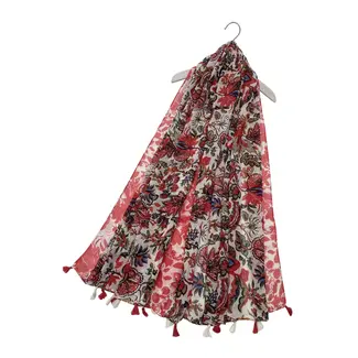 M&K Collection Schal Vibrant Floral Tassel red