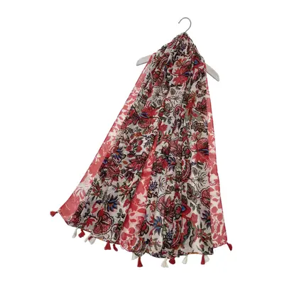 M&K Collection Scarve Vibrant Floral Tassel red