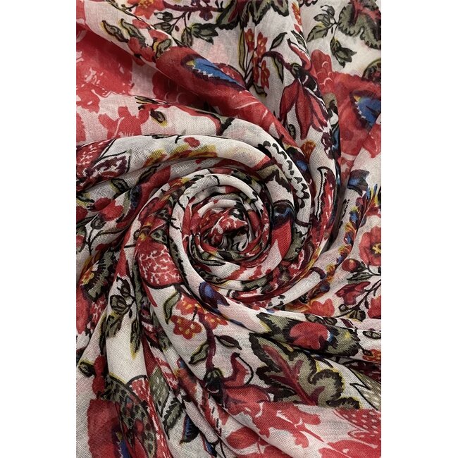 Scarve Vibrant Floral Tassel red