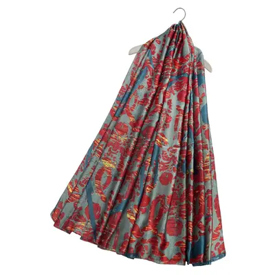 M&K Collection Scarve Silk Floral & Bird blue