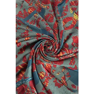 M&K Collection Scarve Silk Floral & Bird blue