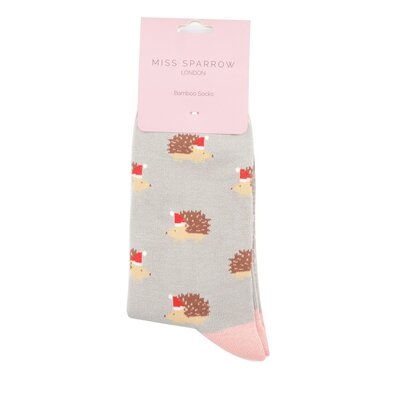 Miss Sparrow Socks Bamboo Festive Hedgehogs grey