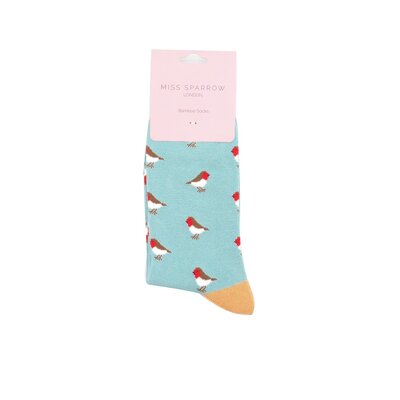 Miss Sparrow Socken Bamboo Little Robins duck egg