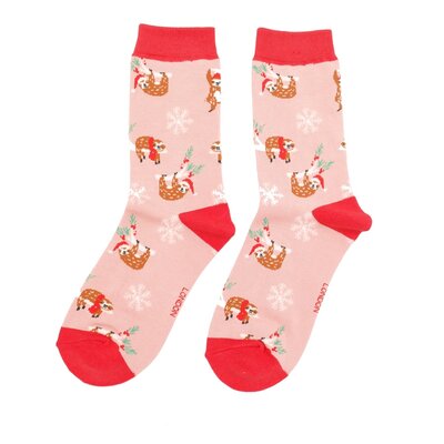 Miss Sparrow Socks Bamboo Xmas Sloths dusky pink