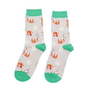 Miss Sparrow Socks Bamboo Xmas Sloths silver