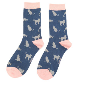 Miss Sparrow Socks Bamboo Cats navy