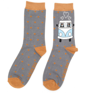 Miss Sparrow Mens Socks Bamboo Road trip Cats grey