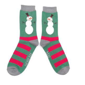Miss Sparrow Mens Socks Bamboo Snowmen stripes green