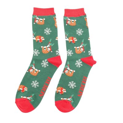 Miss Sparrow Mens Socks Bamboo Xmas Sloths green