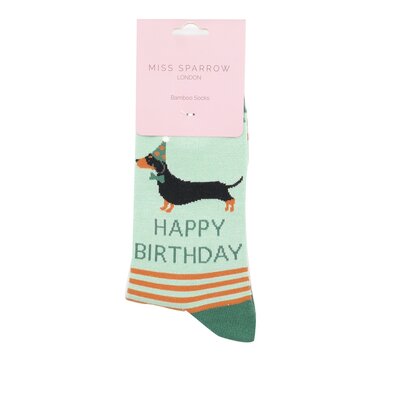 Miss Sparrow Socken Bamboo Birthday Sausage Dog mint