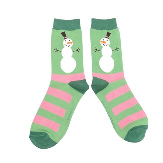 Miss Sparrow Socks Bamboo Snowmen Stripes green