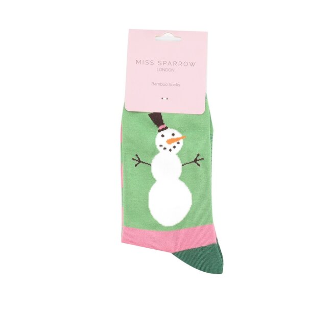 Socks Bamboo Snowmen Stripes green