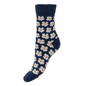 Joya Socken Wollmix Daisies navy