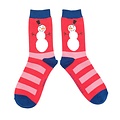 Miss Sparrow Socks Bamboo Snowmen Stripes red
