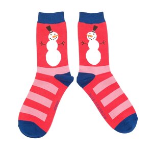 Miss Sparrow Socken Bamboo Snowmen Stripes red