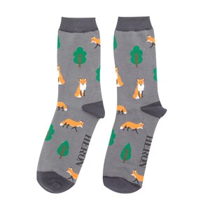 Miss Sparrow Mens Socks Bamboo Fox in the Woods grey