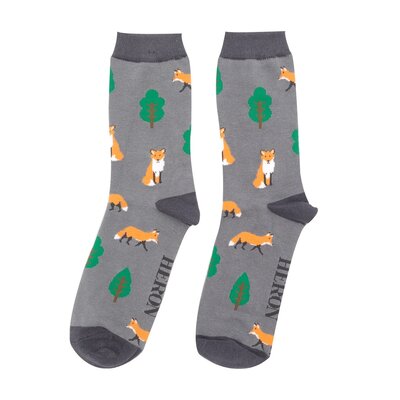 Miss Sparrow Männer-Socken Bamboo Fox in the Woods grey