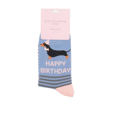 Miss Sparrow Socken Bamboo Birthday Sausage Dog denim