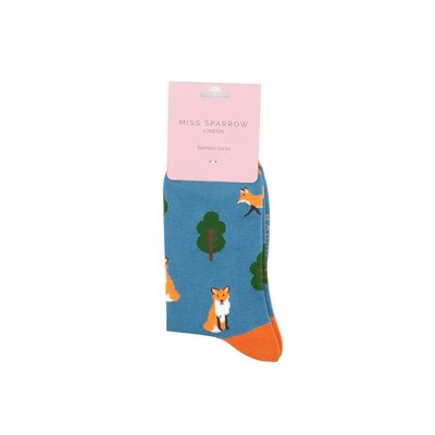 Miss Sparrow Socken Bamboo Fox in the Woods denim