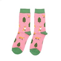 Miss Sparrow Socks Bamboo Fox in the Woods pink