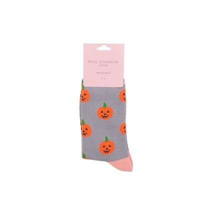 Miss Sparrow Socks Bamboo Halloween Pumpkins grey