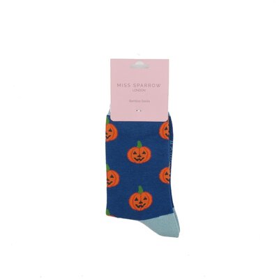 Miss Sparrow Socks Bamboo Halloween Pumpkins navy