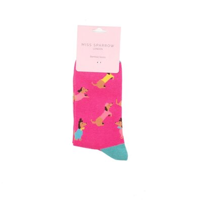 Miss Sparrow Socken Bamboo Sausage Dogs Pals hot pink