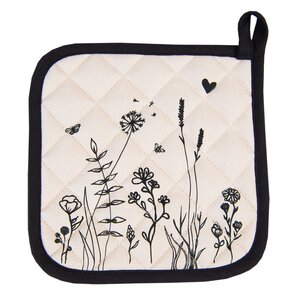 Clayre & Eef Potholder Flowers beige/black