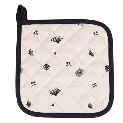 Clayre & Eef Potholder Flowers beige/black